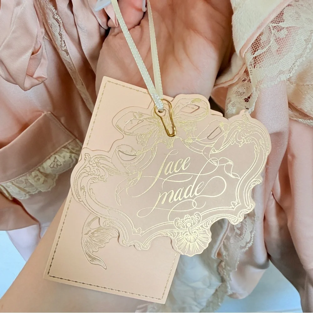 Lacemade Retro Satin Lace Romantic Oversized House Coat Robe Pink - Picture 10 of 10